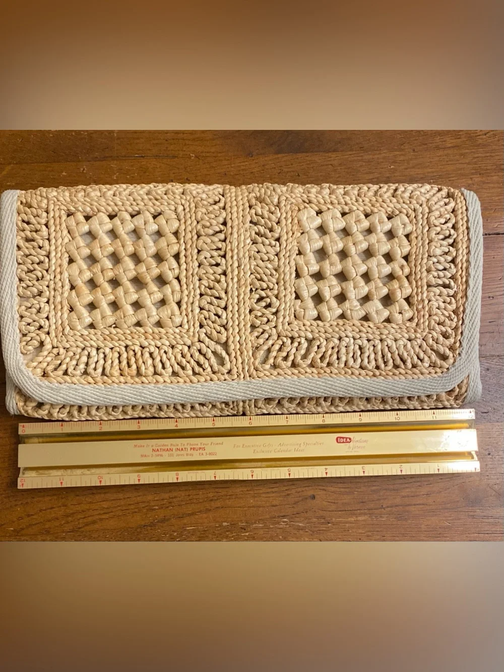 VTG 70s Italian Woven Straw Raffia Clutch Bag The Bon Marche Made In Italy Boho